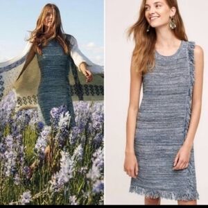 Holding Horses Blue Sleeveless Knit Tweed Fringe Dress Casual Office Vacation